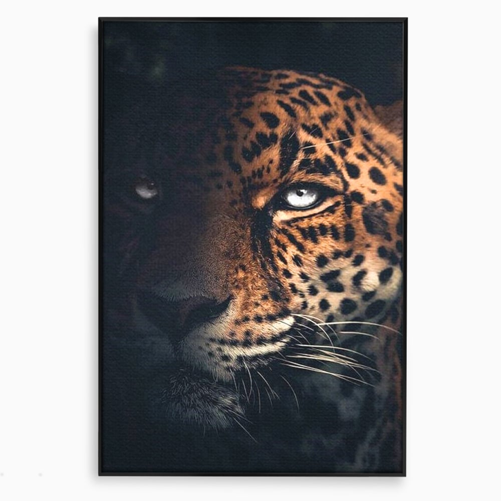 Tablou canvas cu tablou canvas cu ochiul de jaguar, in rama de aluminiu negru